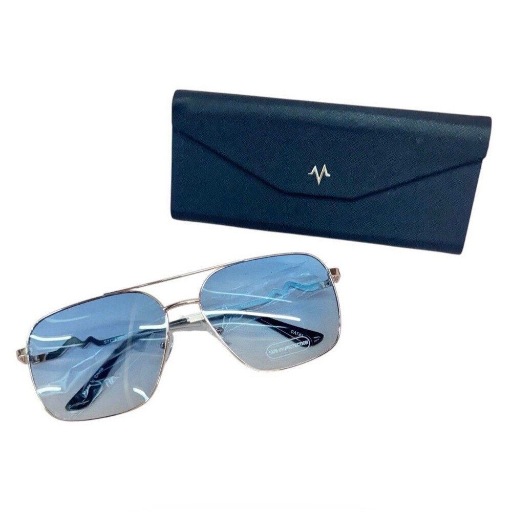 (RB2) NWT Lonely Ghost Square Aviator Sunglasses Gold Blue Gradient UV400 w Case